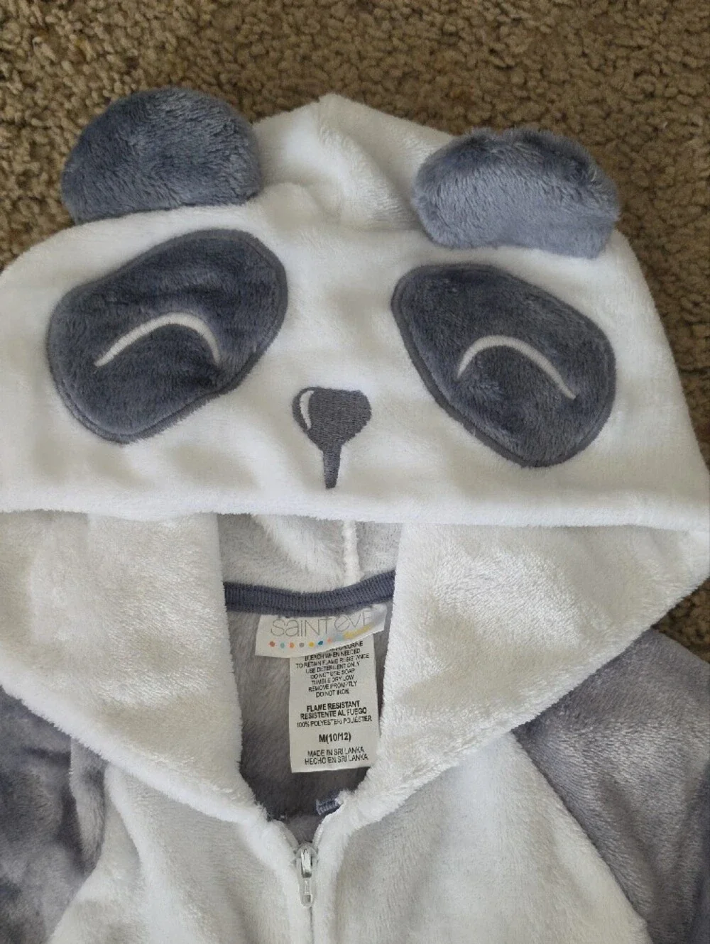 Kids Plush Panda Hooded Onesie - White & Gray Tie-Dye